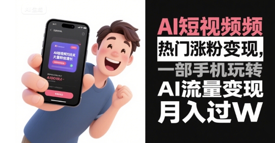 AI短视频热门涨粉变现，一部手机玩转AI流量变现，月入过W-青年网赚