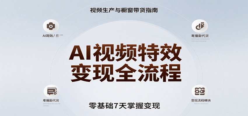 AI视频特效变现全流程，零基础7天掌握视频生产到橱窗带货变现-青年网赚