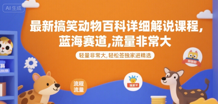 最新搞笑动物百科详细解说课程，蓝海赛道，流量非常大，轻松签独家进精选-青年网赚